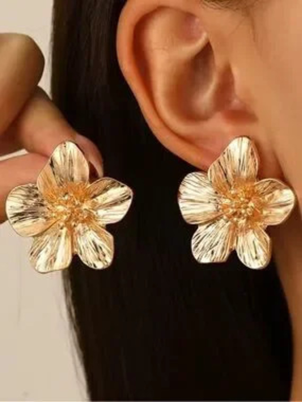 Anthropologie Gold Tone Floral Petal Stud Earrings